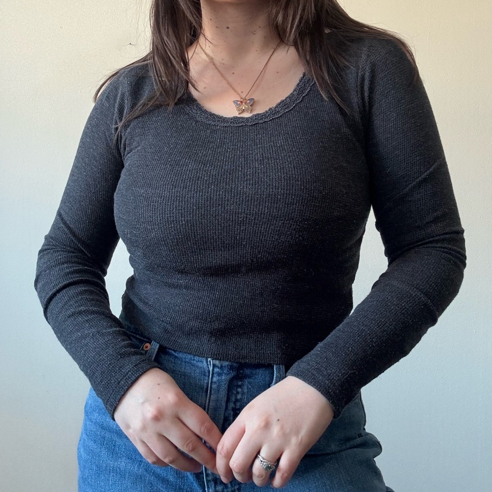 American Eagle Outfitters Charcoal Long Sleeve Top